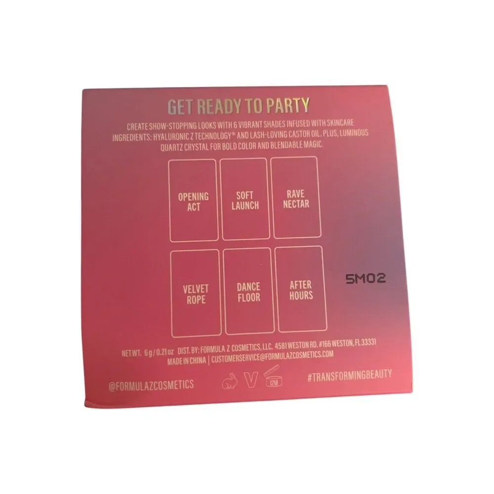 NIB Formula Z Party Diva Eye Shadow Palette 6 Colors Clean Beauty Cruelty Free